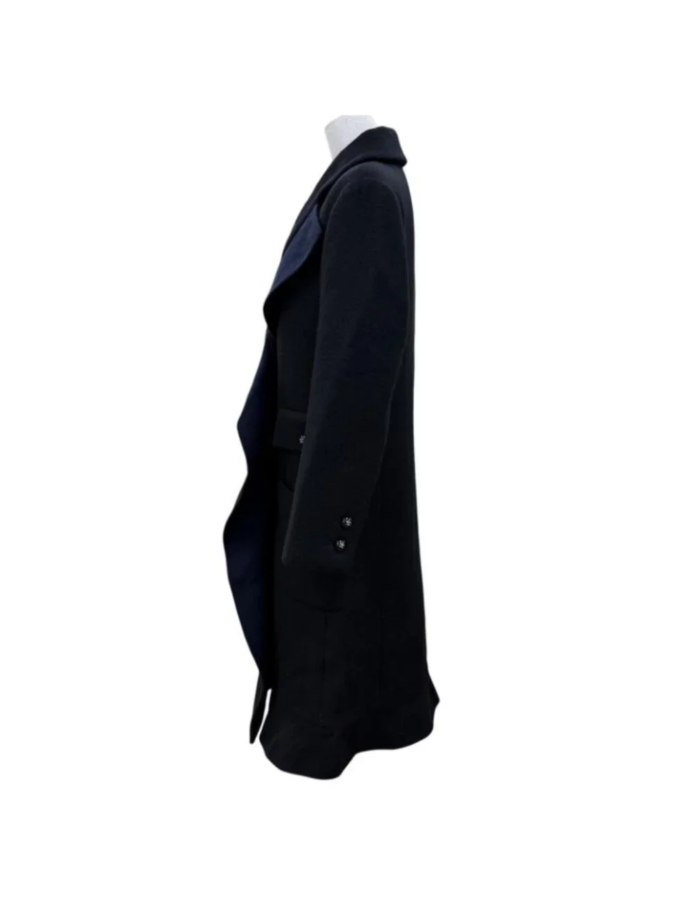 Chanel Cashmere Silk Blend CC Logo Button Chesterfield Black Navy 34 Jacket